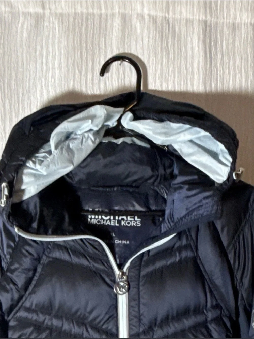 Michael Kors Kids Black Quilted Hooded Puffer Jacket with Silver Trim